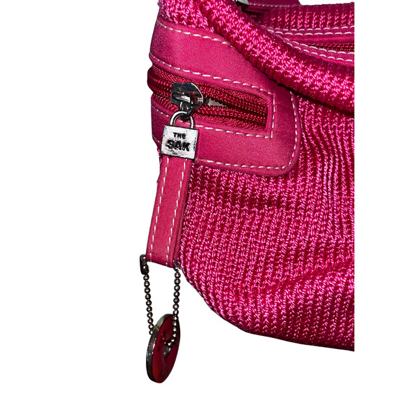 The SAK Pink Knit and Orange Strap 13" Shoulder Hobo Bag Y2K - Picture 11 of 11